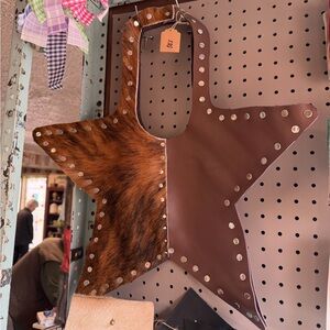 Handmade Star-Shaped Calfskin Leather & Hair-On Cowhide Purse in Brown
